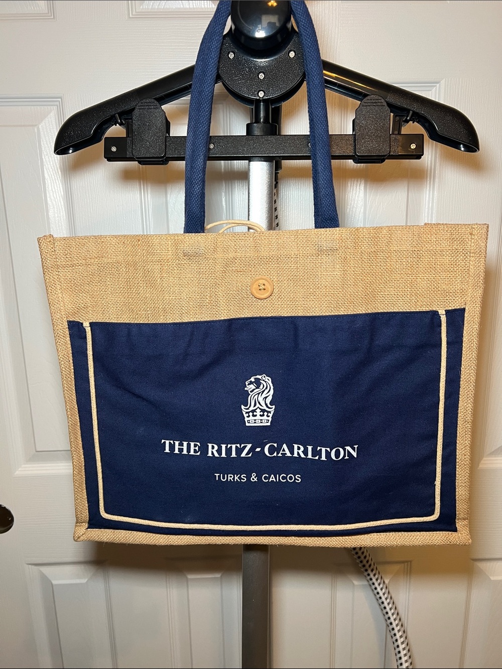 The Ritz-Carlton Turks & Caicos Navy and Natural Jute Tote Bag